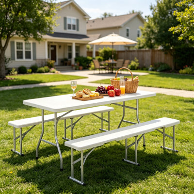 Foldable Portable Picnic Camping Table and Chairs Set for Outdoor Patio Backyard Travel Easy Carry Compact Storage