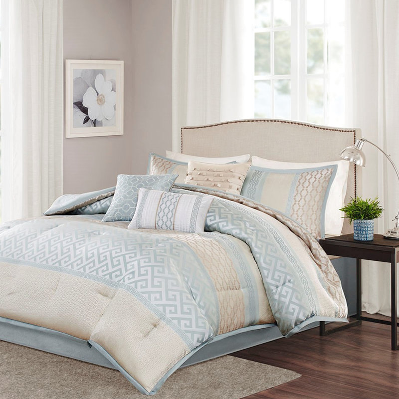 King - 7 Piece Comforter Bedding, Aqua