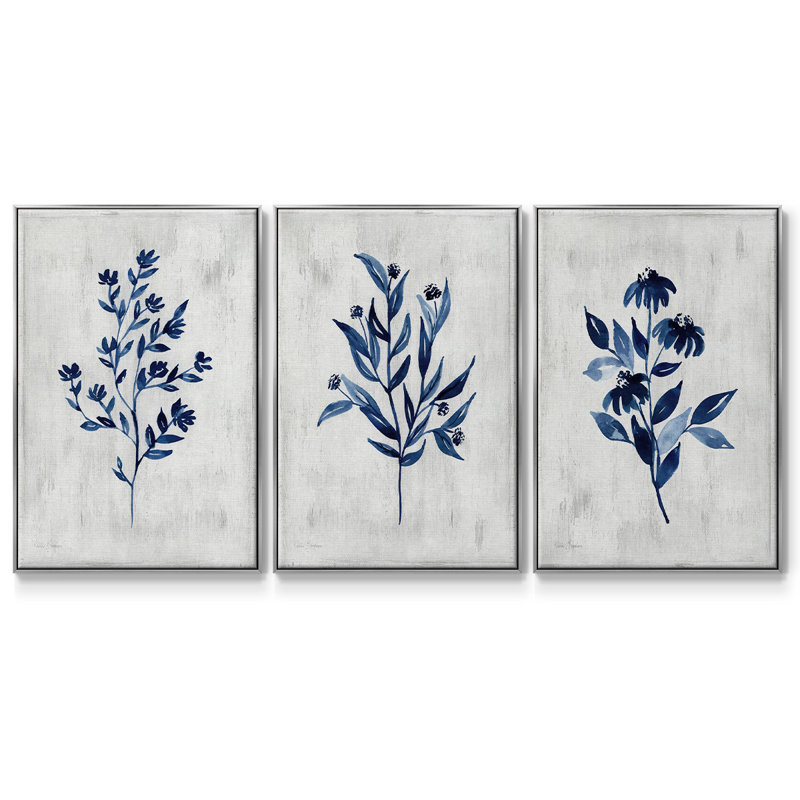 Wild Indigo I, ensemble de 3 toiles encadrées sur toile, H 40 po x l 78 po, Argent