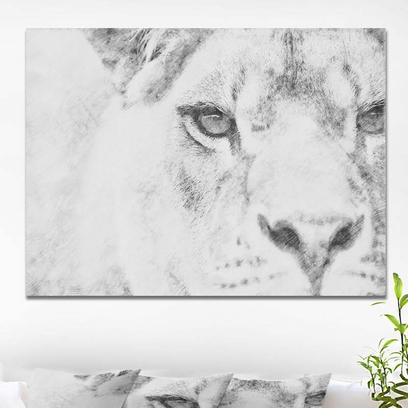 «Black and White Lion», reproduction d'art sur toile tendue, H 30 po x l 40 po x P 1,5 po