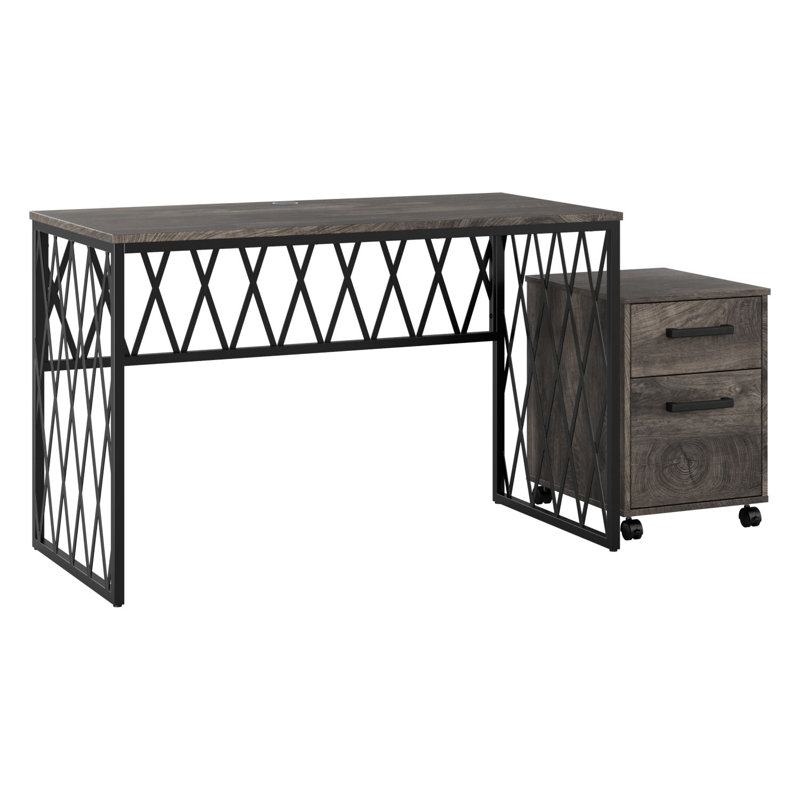 Bureau 60 "avec piédestal mobile, Hickory gris foncé / noir, H 30 po x l 60 po x P 24 po