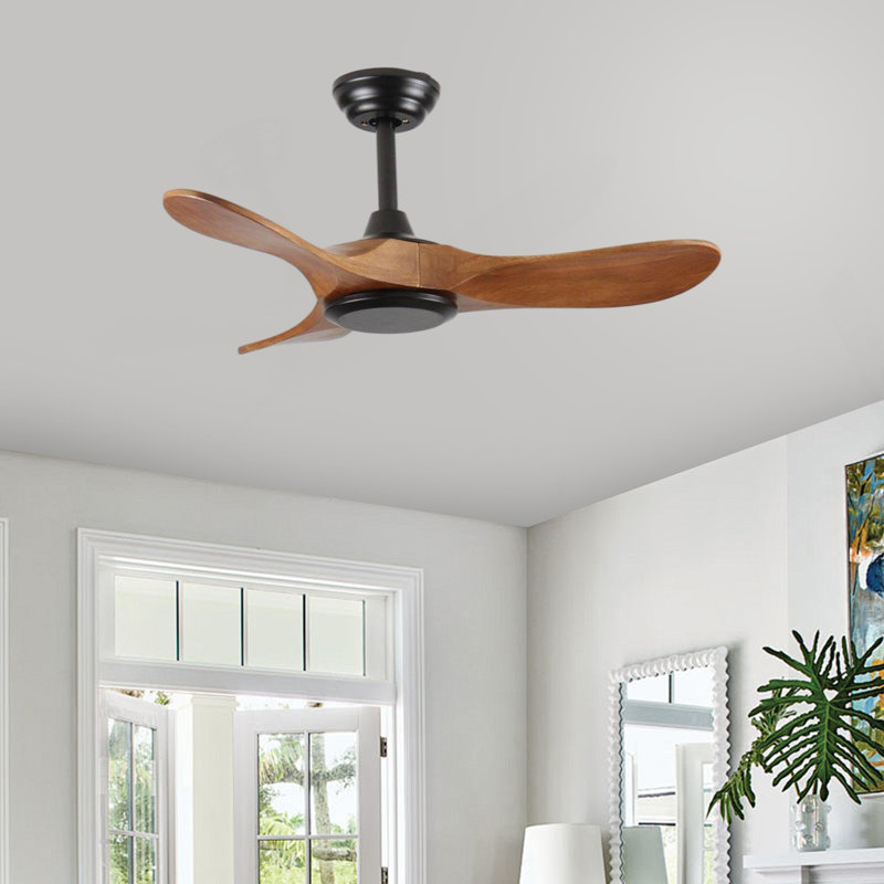 Ventilateur de plafond en bois 36 po sans lumière, 3 pales réversibles, avec moteur à courant continu réversible à 6 vitesses, ventilateur de plafond à profil bas sans lumière pour le salon, la cuisine et la chambre à coucher