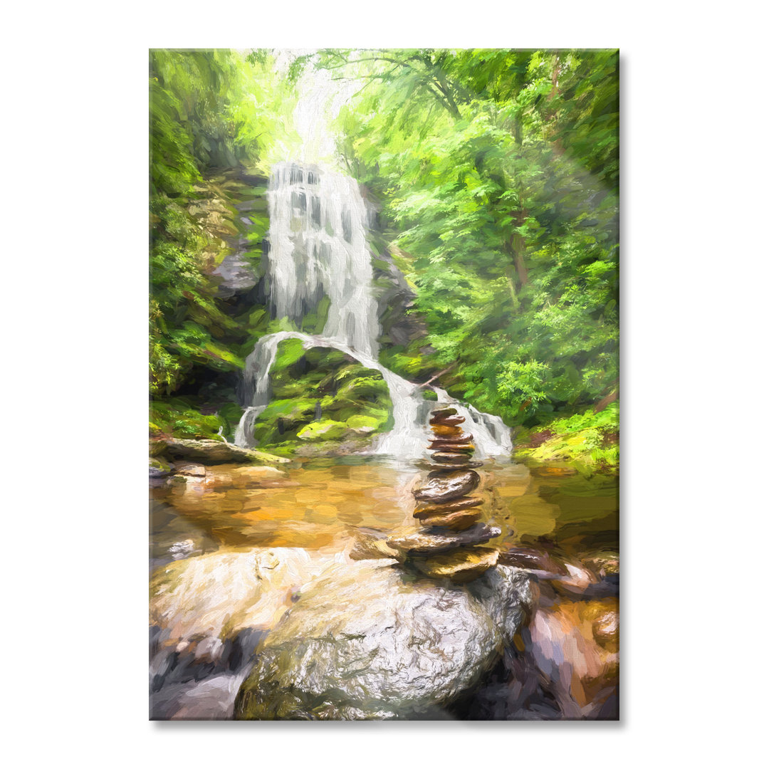 Glasbild Zen Stones von einem Wasserfall