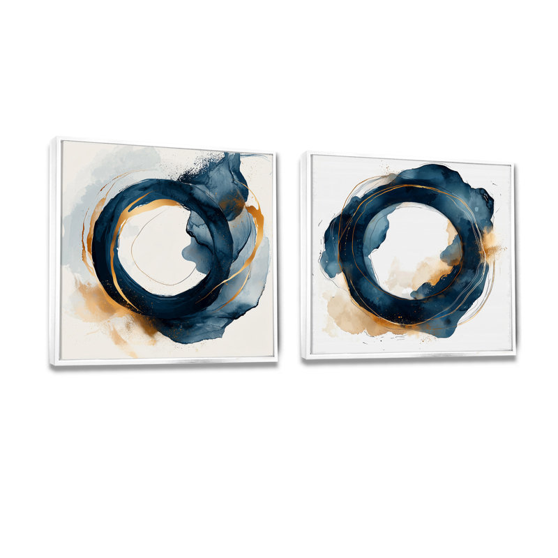 Abstrait bleu et doré, lever de soleil fusion III - formes abstraites, art mural moderne, décoration murale 2 pièces, Blanc
