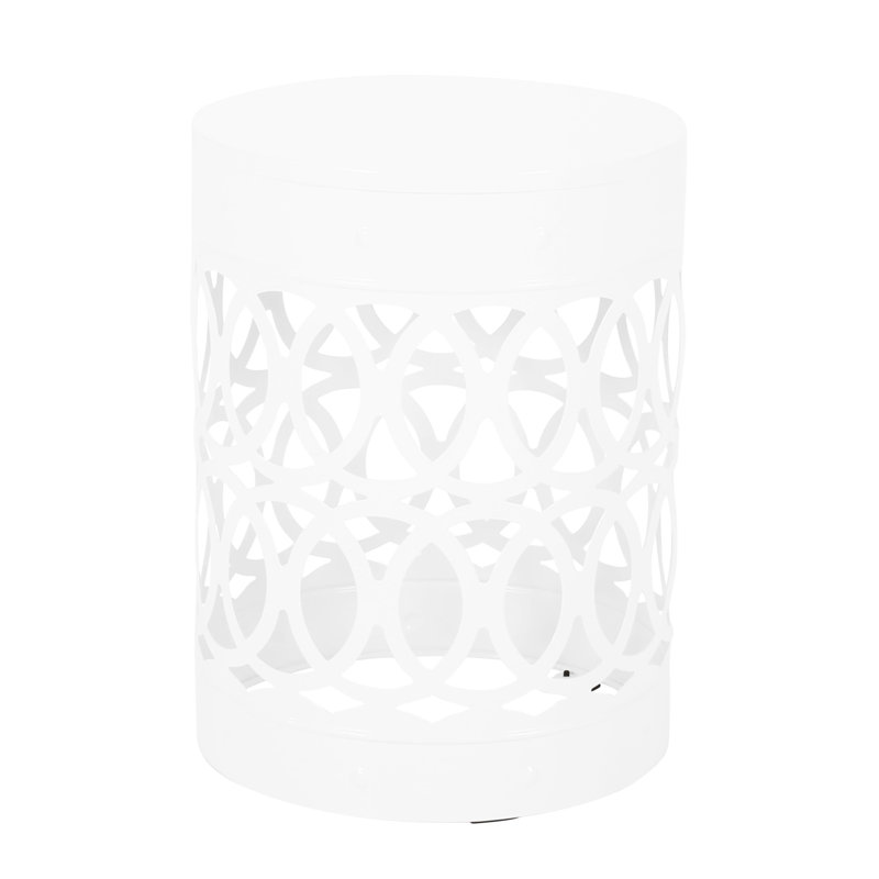 Outdoor Metal Side Table - Large, White, With Elegant Iron Cut Design Modern Table, Construction Frame, White