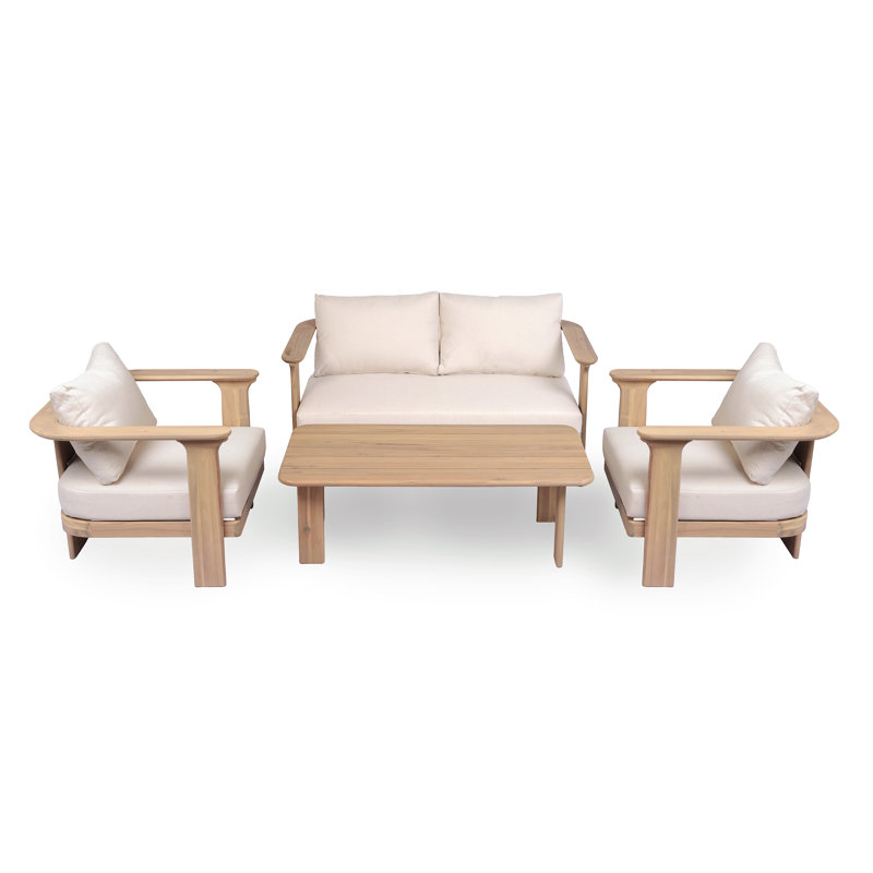 Barrow 4-Person Acacia Wood Outdoor Conversation Set With Water-Repellent Cushions
