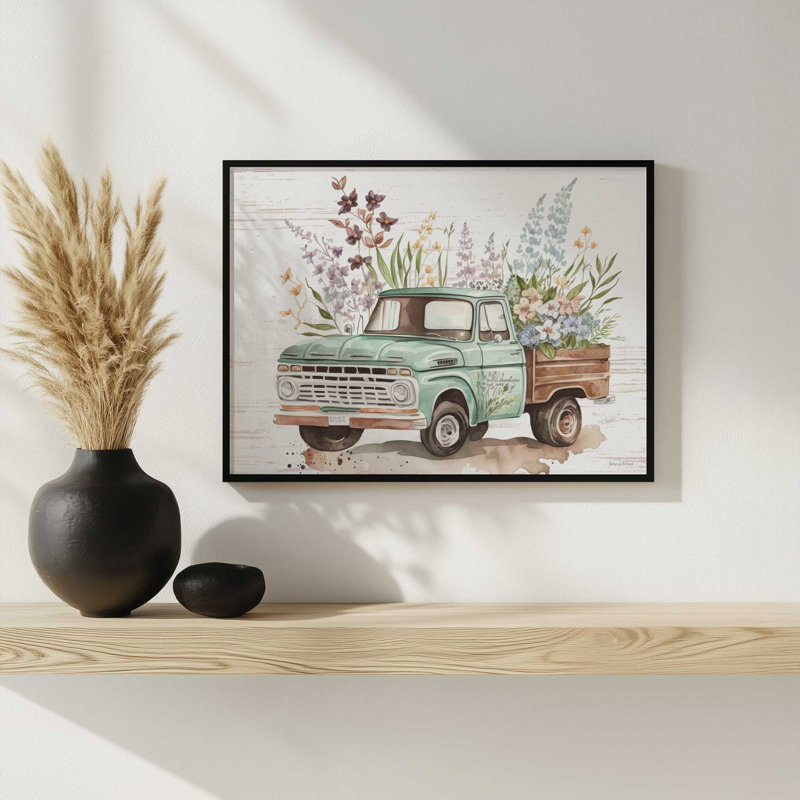 «Vintage Flower Truck II» par lettrage et reproduction d'art, Framed Print, 16 W x 12 H, White