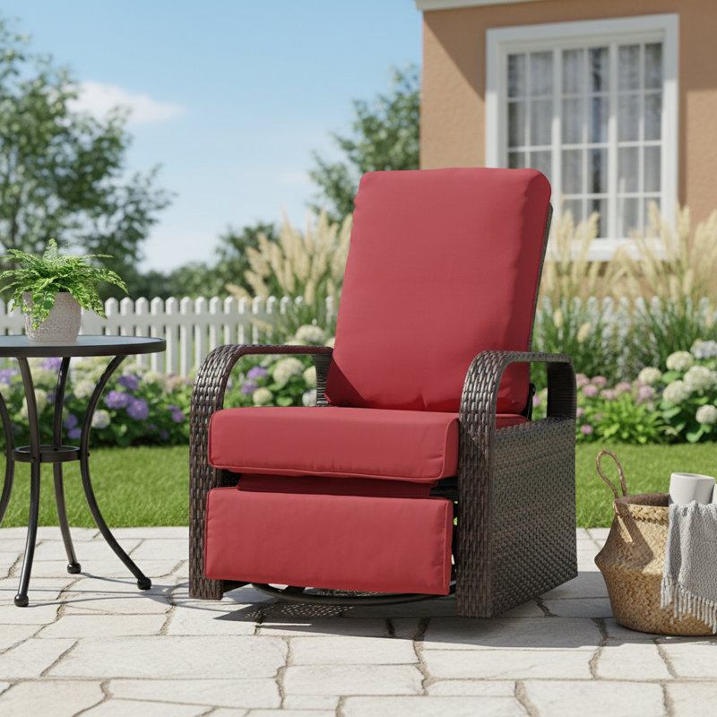 Chaise longue pivotante en rotin d'extérieur en aluminium, dossier réglable, repose-pieds réglable en hauteur, rotation à 360 °, coussin de siège imperméable, convient aux patios.
