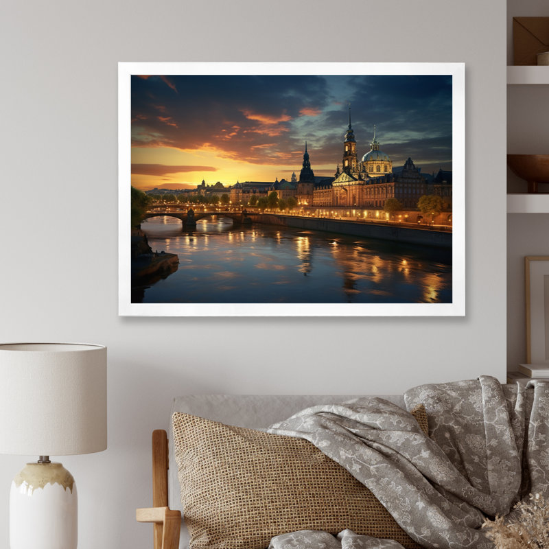 Maryna " Germany Dresden Baroque City I ", 34" H x 44" W, White Picture Framed