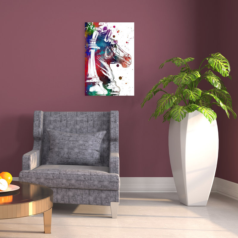 Pièces d'échecs colorées, art moderne abstrait cheval coloré, H 24 po x l 16 po