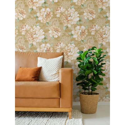 Seabrook Designs Metallic Caramel & Peach Canary Paisley Floral Unpasted Wallpaper