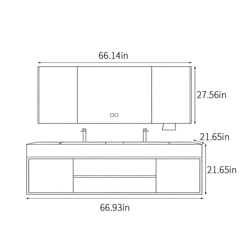 Armoire de salle de bain moderne et luxueuse, Gris, H 21,65 po x l 66,93 po x P 21,65 po