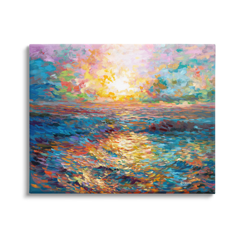 Coucher de soleil sur la plage de Mykonos sur toile par Leon Devenice, H 24 po x l 30 po x P 1,5 po