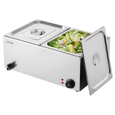 Chauffe-plat commercial de 24 pte, table à vapeur électrique à 2 plaques, bain-marie en acier inoxydable de comptoir professionnel de 1200 W avec contrôle de température de 86 à 185 ° F pour la restauration, le buffet, les fêtes, les restaurants