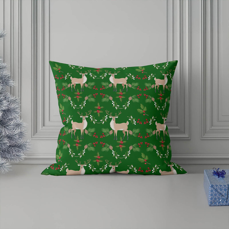 Coussin Botanical Deer, Vert, Carré 18 po