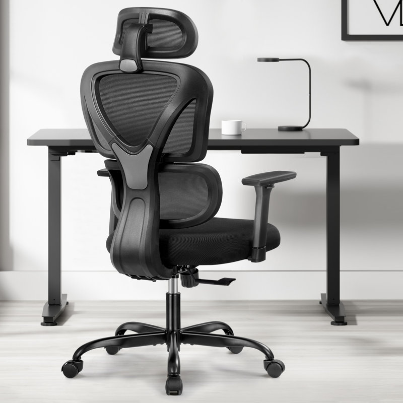 Comfy Breathable Ergonomic Task Chair with Headrest, Black