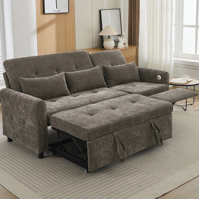 2-In-1 Three-Seater Sofa With Pull-Out Bed And Reversible Recliner, Dark Grey, Ideal For Modern Multifunctional Living Rooms