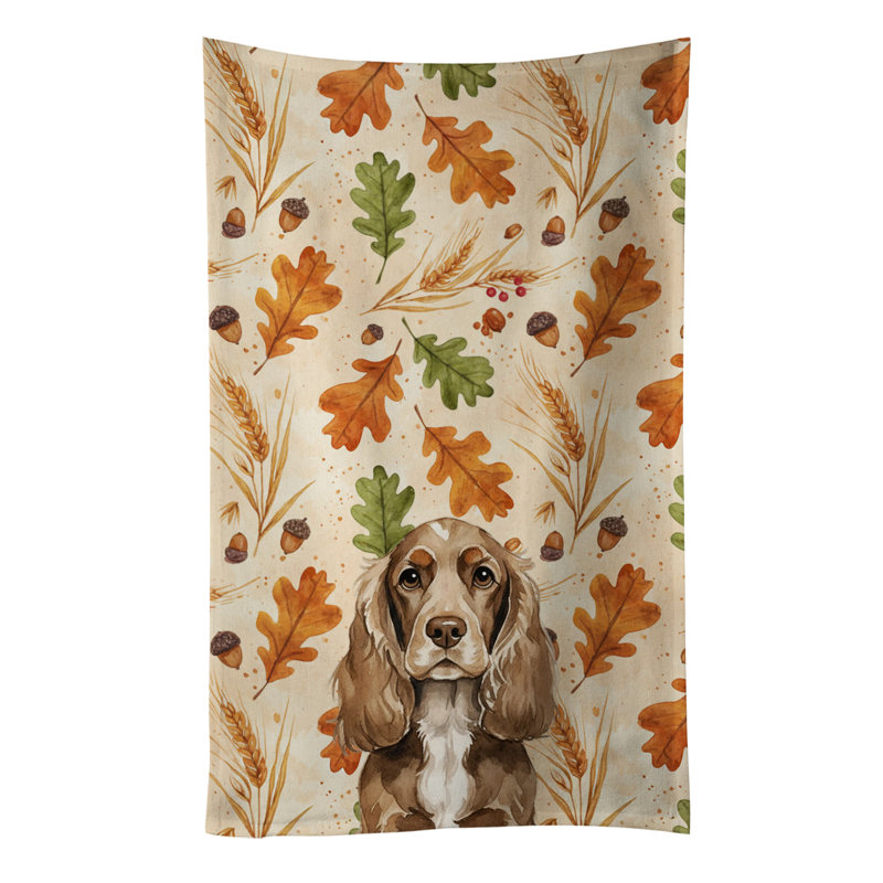 Chocolate Cocker Spaniel Heirloom Fall Kitchen Towel, Chocolate Cocker Spaniel