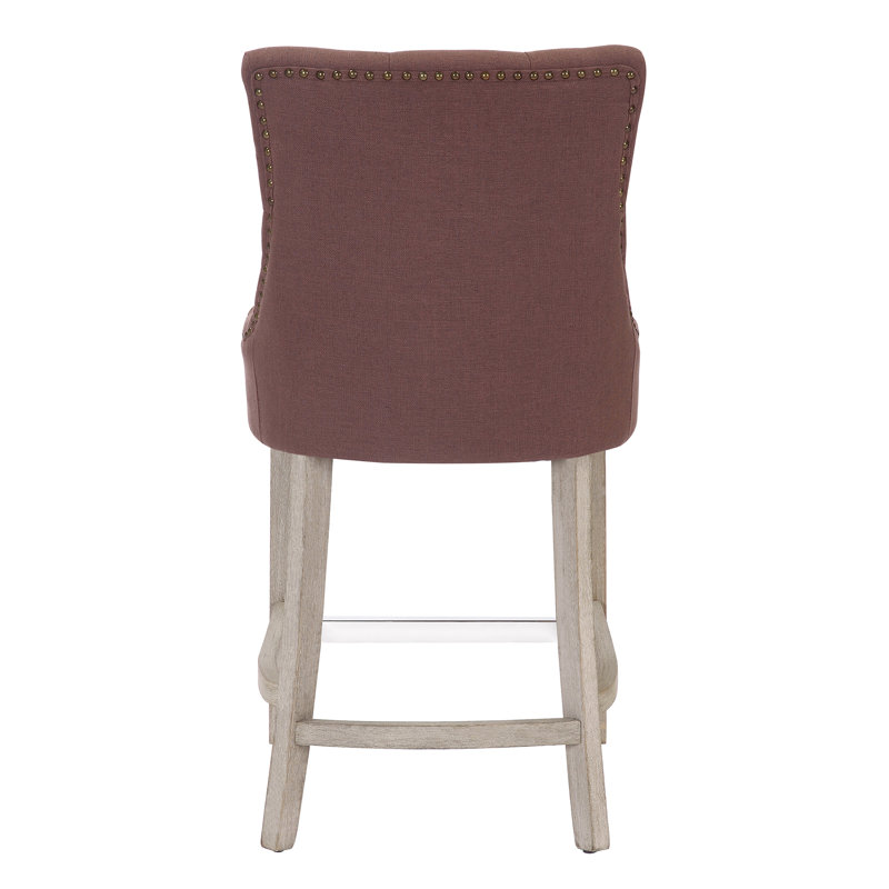 Linen Fabric Tufted Upholstered Counter Stool, Counter Stool (24” Seat Height), Brown Linen/Antique Gray Frame