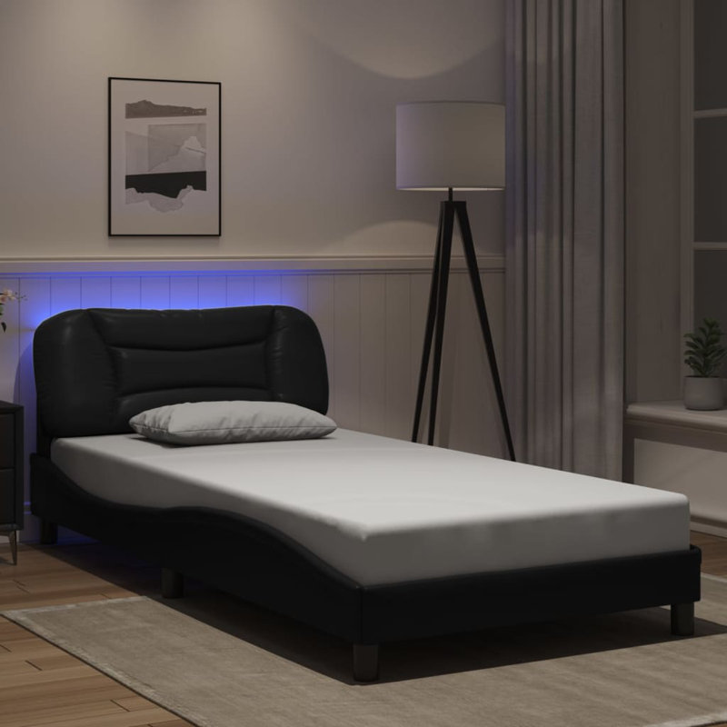 Cadre de lit vidaXL avec DEL sans matelas Hvar noir 100 x 190 cm, Noir, Lit simple