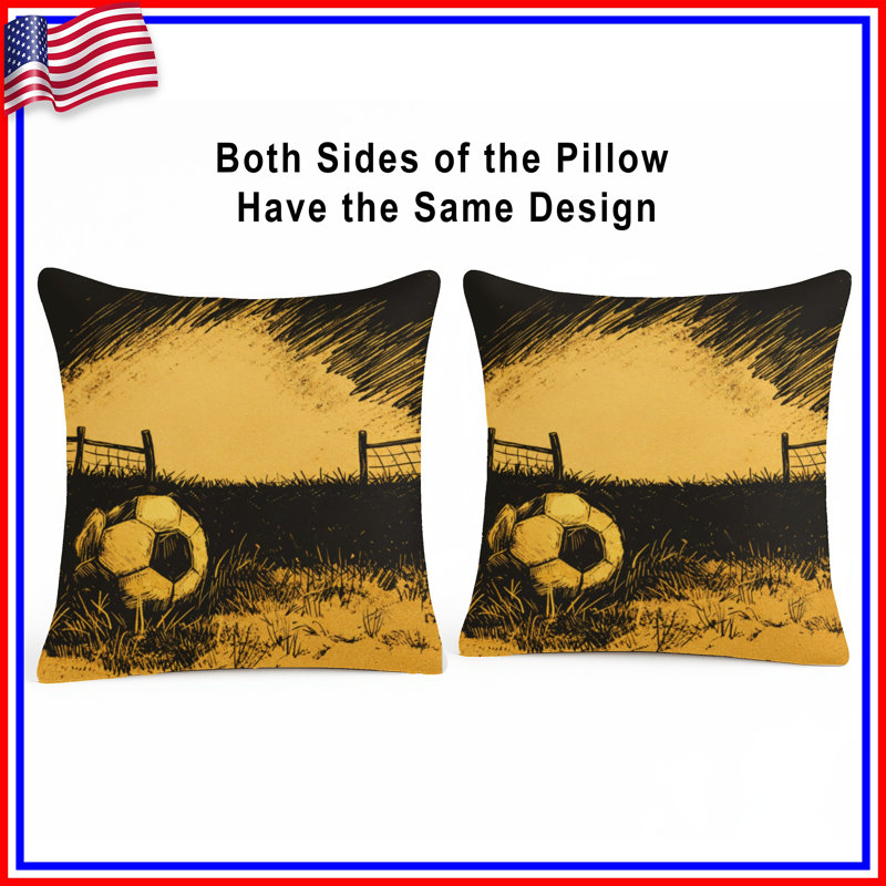 Coussins décoratifs soccer soccer, 16 x 16 pouces, Jaune foncé
