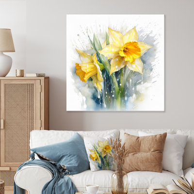 Yellow Grey Daffodils Natures Impression I - Floral Metal Wall Decor
