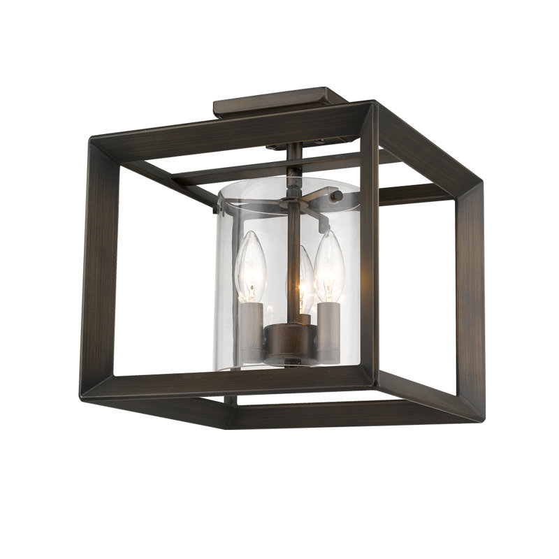Averee Glass Semi Flush Mount, Gunmetal Bronze, Clear Glass