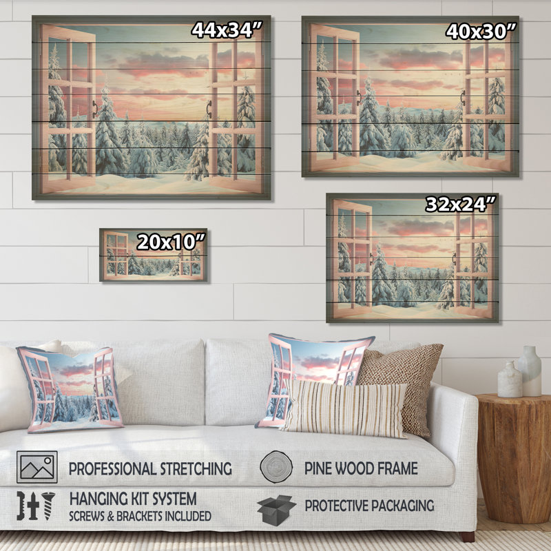 Forêt d'hiver, vue de fenêtre I - Paysage d'hiver sur bois, H 10 po x l 20 po x P 0,78 po