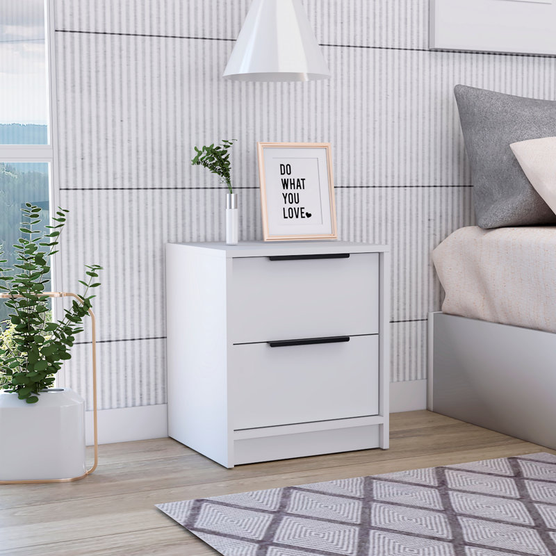 Nightstand Cervants, Two Drawers, 18" High Nightstand, White