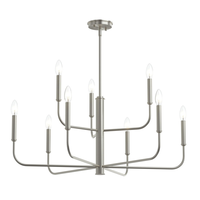 Reines 9-Light Brushed Nickel Two-Tier Chandelier, Brushed Nickel