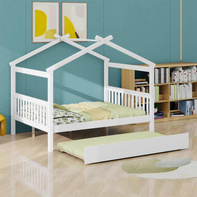 Lit en bois avec couchette, Blanc