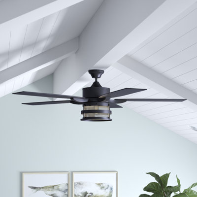 Ventilateur de plafond standard à 5 pales de 52 po avec télécommande et ensemble d'éclairage inclus Wilhite