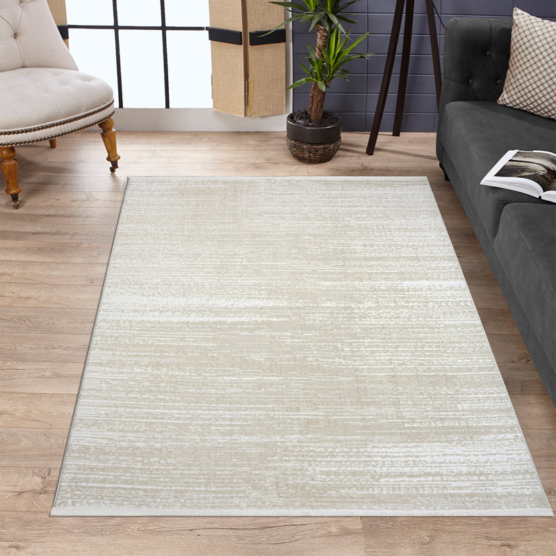 Tapis beige en polyester tissé à la machine Penland, Rectangle 2 pi 7 po x 4 pi 11 po