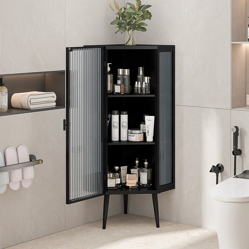 Armoire 43,3 "à trois niveaux avec portes en verre trempé, Noir