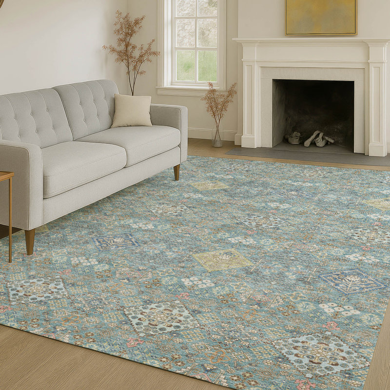 Tapis traditionnel lavable à la machine intérieur / extérieur ACN2440, Sarcelle, 10 pi x 14 pi