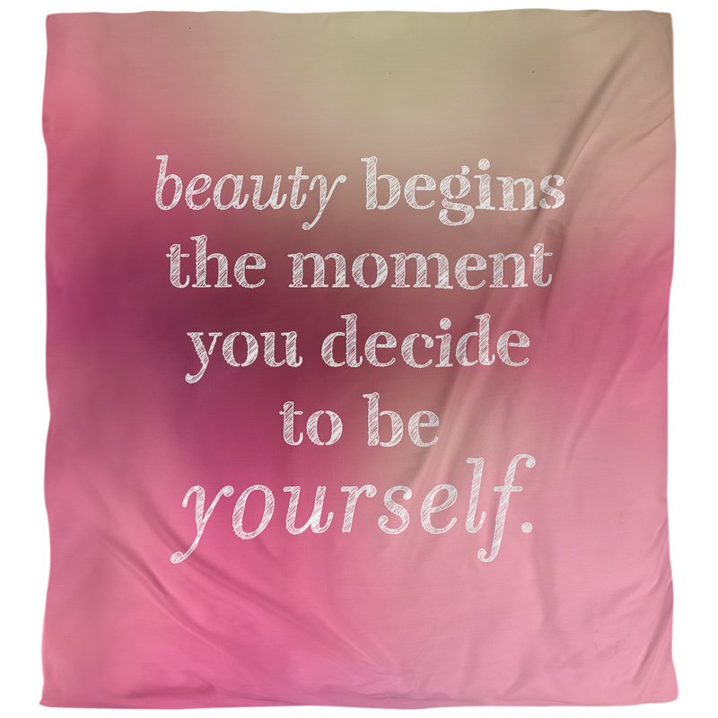 Housse de couette simple avec citation true beauté, Housse de couette pour grand lit, Lueur rose