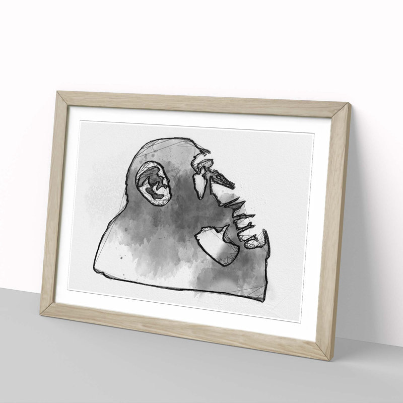 Thinker Monkey by Banksy - Picture Frame Painting Print, 50cm H x 76cm W x 2cm D, Oak