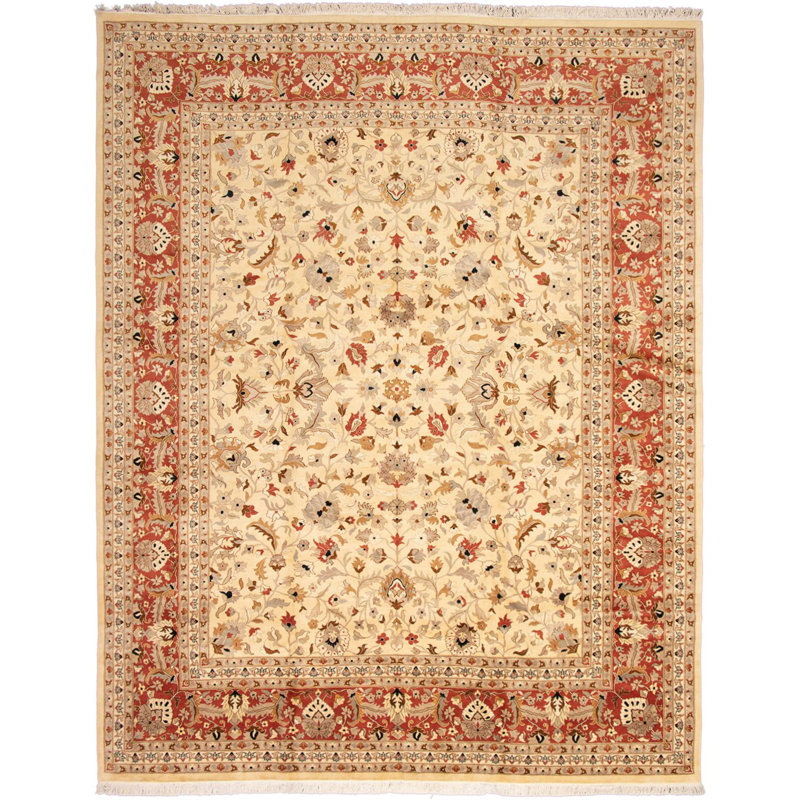 Tapis unique en laine noué à la main 12 pi 3 po x 15 pi 9 po nouvel âge Peshawar en crème / orange / brun clair