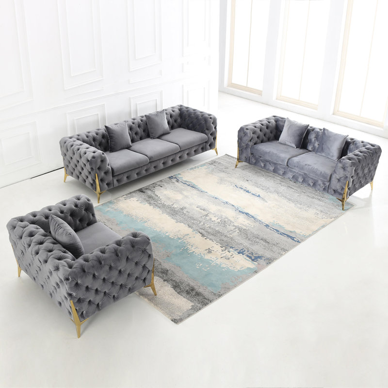 Fauteuil Chesterfield de 44,5 po de largeur, Velours gris velours
