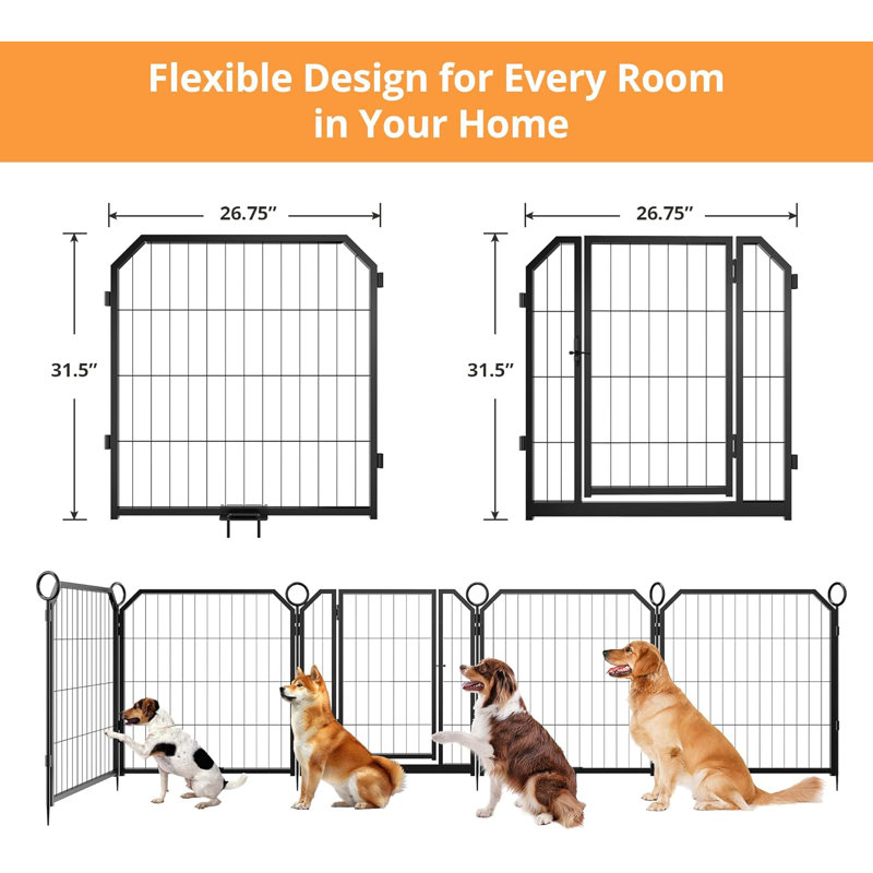 8 Panel Folding Indoor/Outdoor Pet Exercise Fence with 32 Inch Height Heavy Duty Pet Fence Enclosure for RV Camping/Yard and Garden
