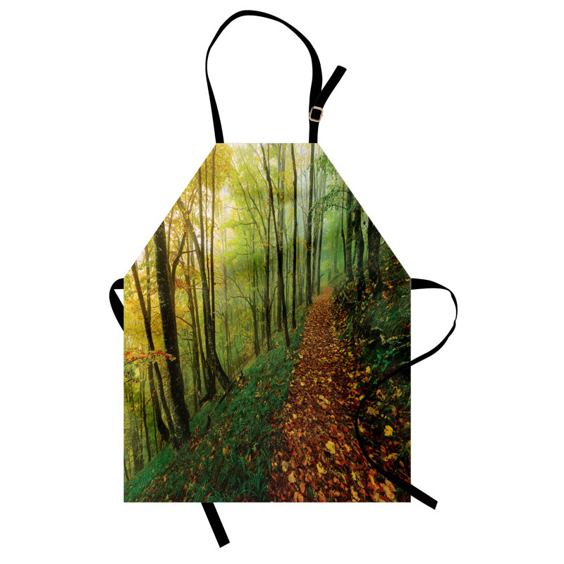 Tablier nature unisexe, vue de chemin forestier, taille adulte, vert jaune