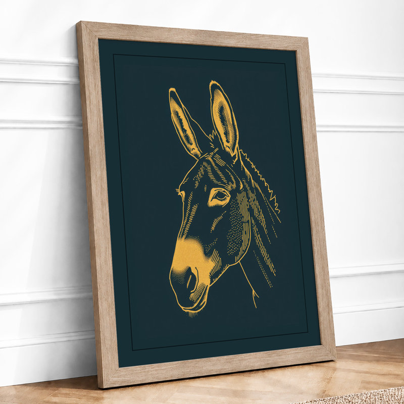 Golden Donkey Portrait Boho - Framed Print, A4 - 29.7 x 21.0 cm, Oak