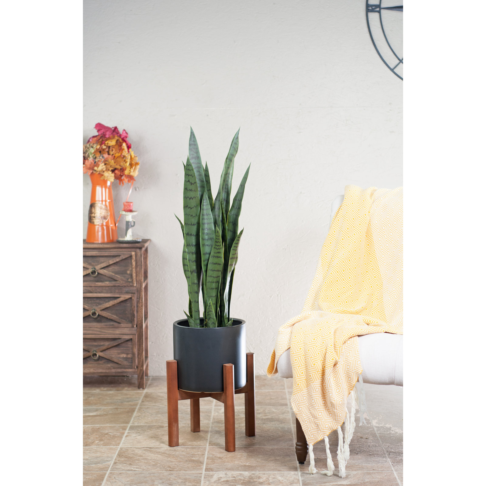 Finnegan 10" Pot Planter, Black/Walnut