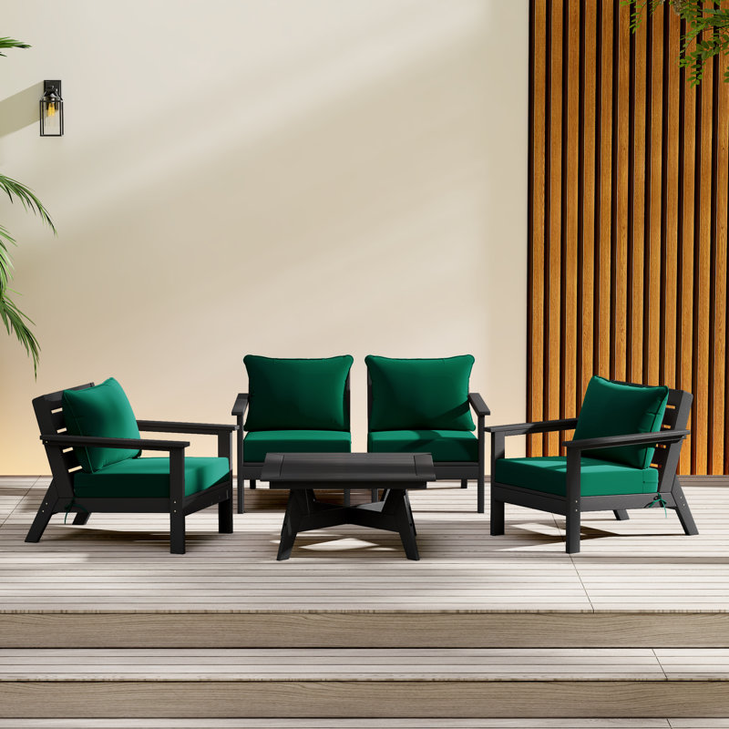 Ensemble de conversation à assise profonde 5 pièces, Vert, Noir, noir, noir, noir