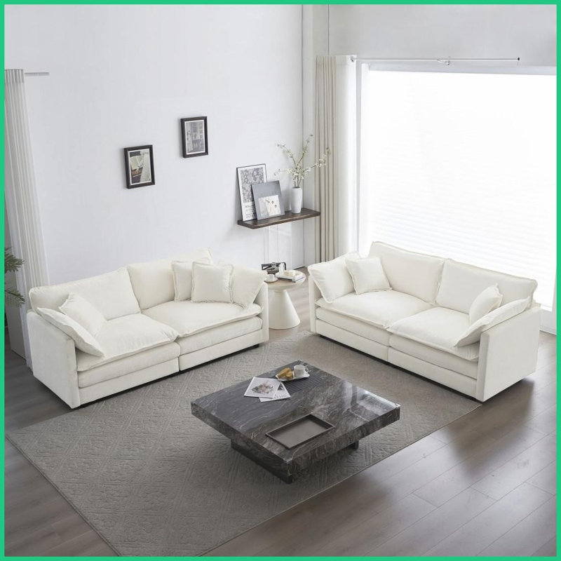 Ensemble de canapé moderne en chenille 2 pièces - causeuse 2 + 2 places et amp; Canapé pour salon / bureau à domicile avec structure en bois massif