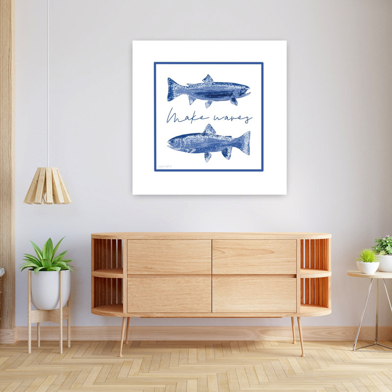 Make Waves Abstract Contemporary Fish Art, 36" H x 36" W