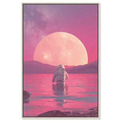 Synthwave Spacewalker I Canvas Print Astronaut Wall Art by Art Remedy, Silver Frame, 30 x 45