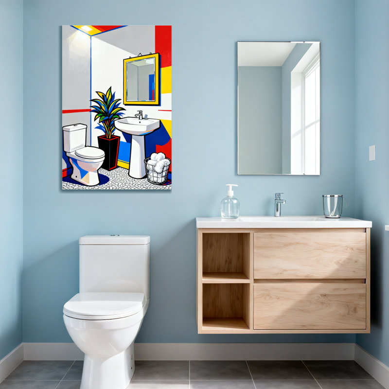 Scène colorée de salle de bain avec lavabo et plante Bath & Laundry, H 18 po x l 12 po