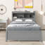 Lit plateforme double avec lit gigogne, tiroirs et prises USB, gris