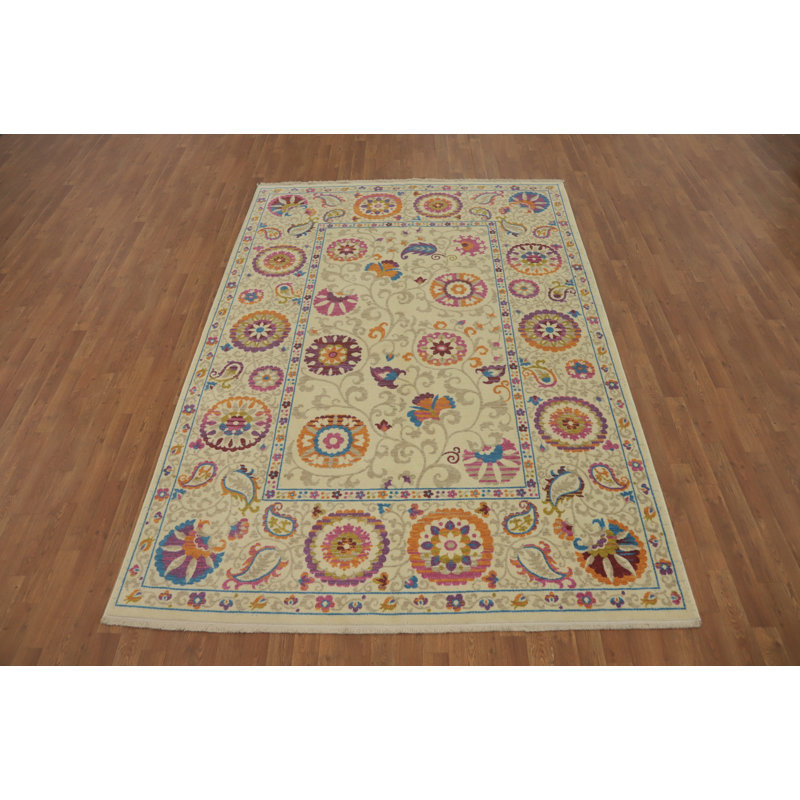Tapis motif floral à motif cachemire style Gabbeh 6 x 9